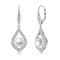 Pearl Royale Teardrop Earrings — 8mm freshwater pearl and created sapphire lever-back drop earrings, House of Ugarit