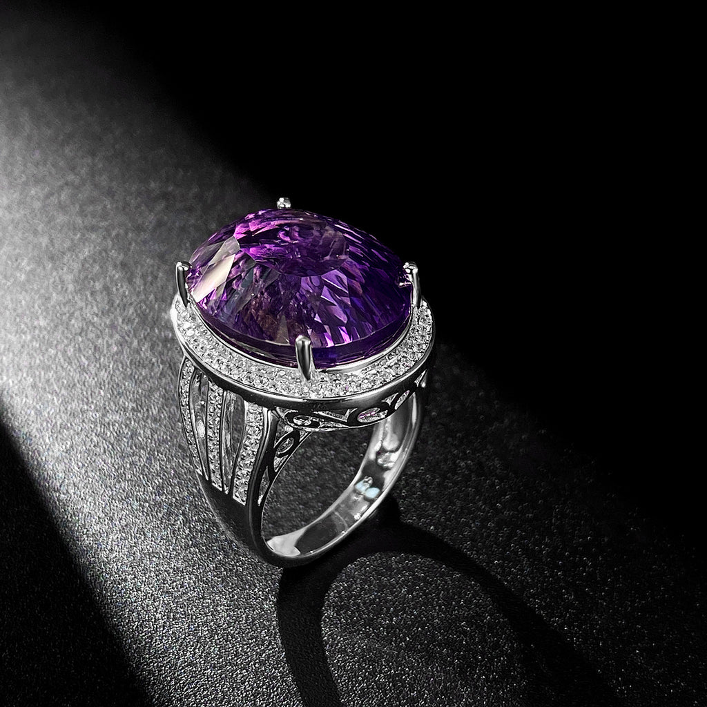 Amara Amethyst Statement Ring — top view of amethyst setting, House of Ugarit