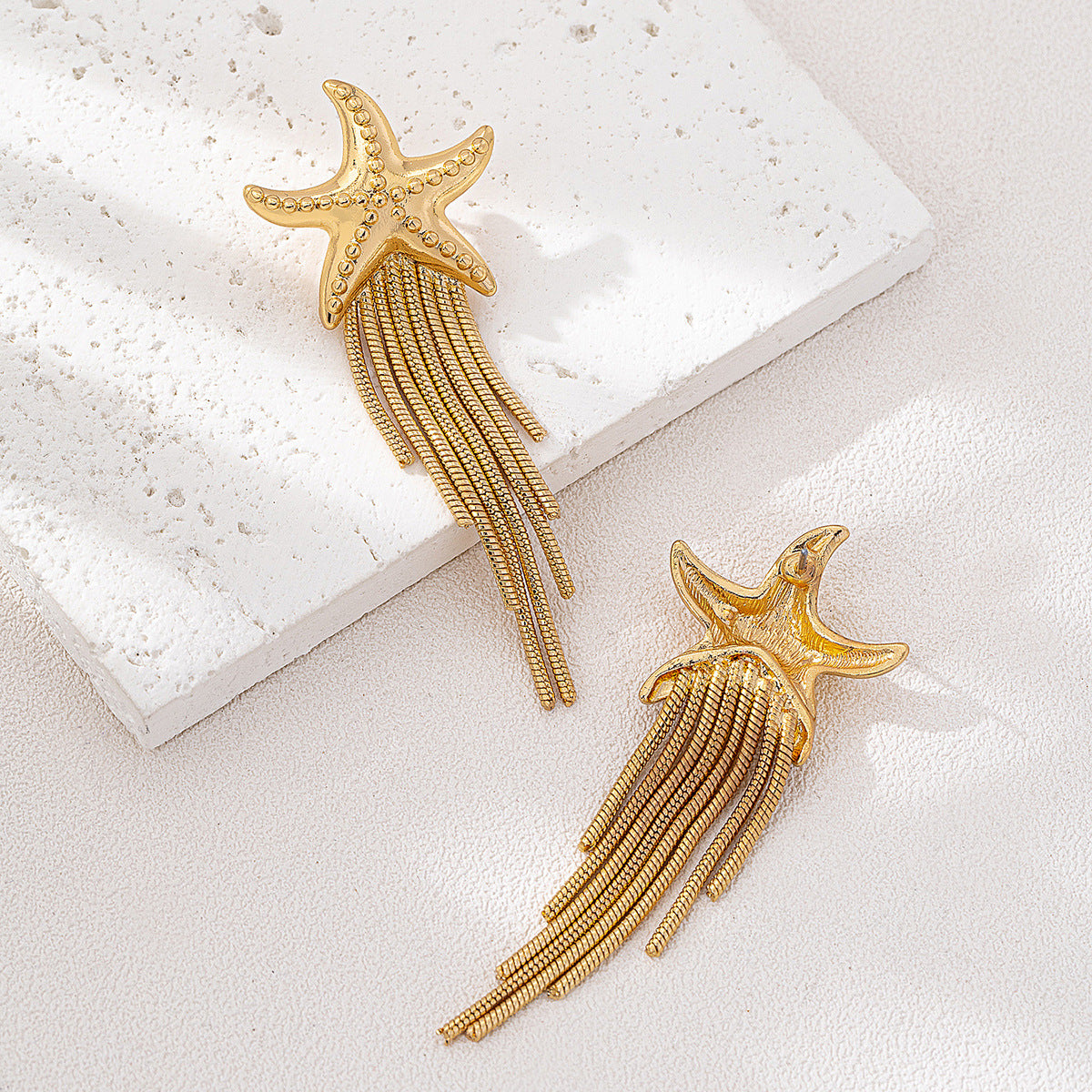 Marina Starfish Tassel Earrings — coastal starfish drop earrings with tassel detail, House of Ugarit