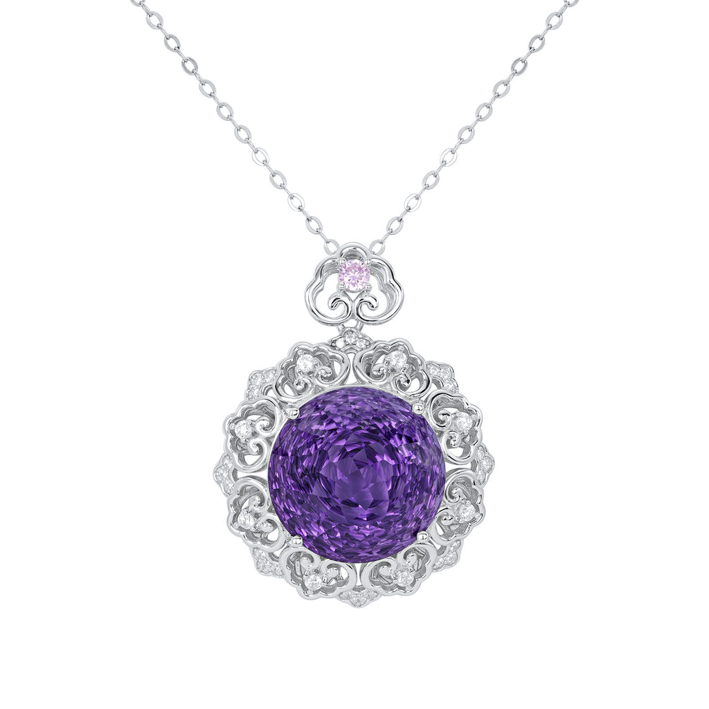 Viola Amethyst Sweater Necklace — long amethyst pendant sweater necklace, House of Ugarit