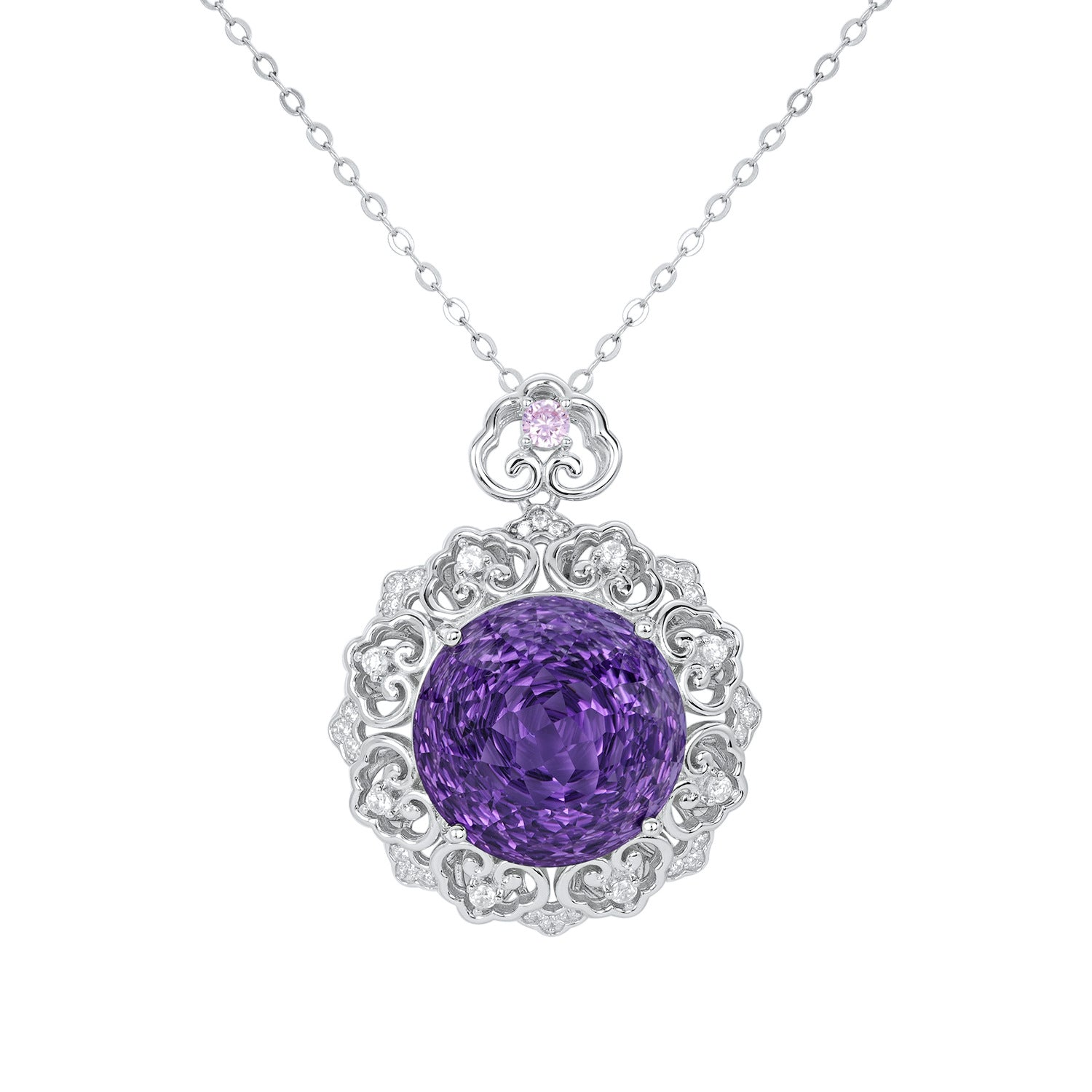 Viola Amethyst Sweater Necklace — long amethyst pendant sweater necklace, House of Ugarit