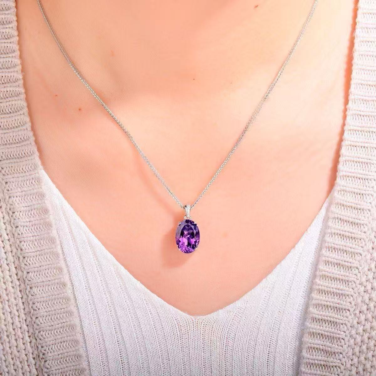 Serenity Amethyst Pendant Necklace — chain and pendant detail, House of Ugarit