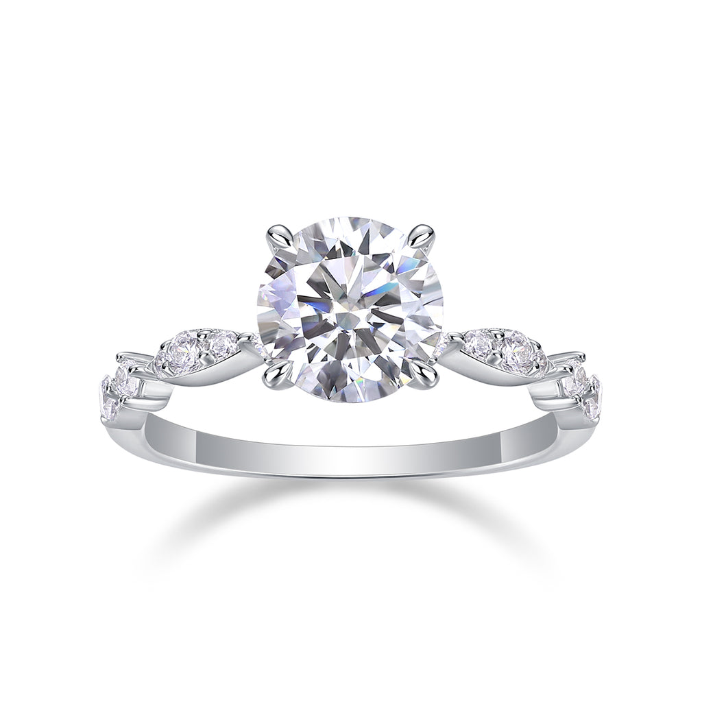 Stella Moissanite Platinum Ring worn — minimalist moissanite ring on hand, House of Ugarit
