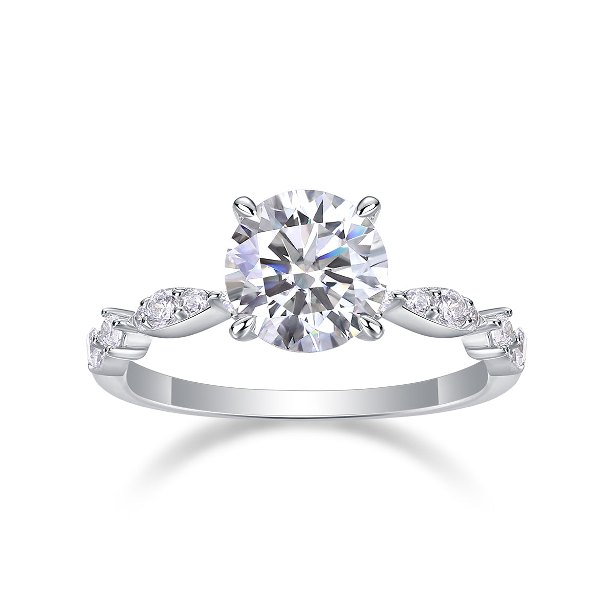 Stella Moissanite Platinum Ring worn — minimalist moissanite ring on hand, House of Ugarit