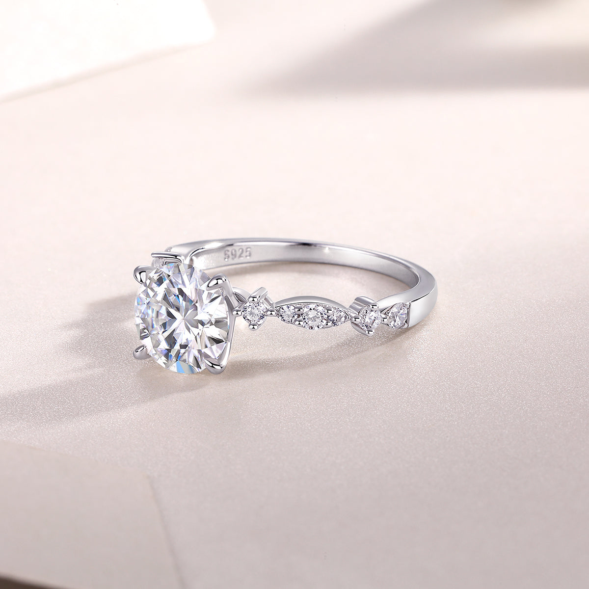 Stella Moissanite Platinum Ring — top view of solitaire setting, House of Ugarit