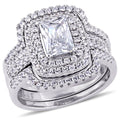 Aurelia Emerald Bridal Ring Set — emerald-cut centre stone with pavé cubic zirconia in sterling silver, House of Ugarit