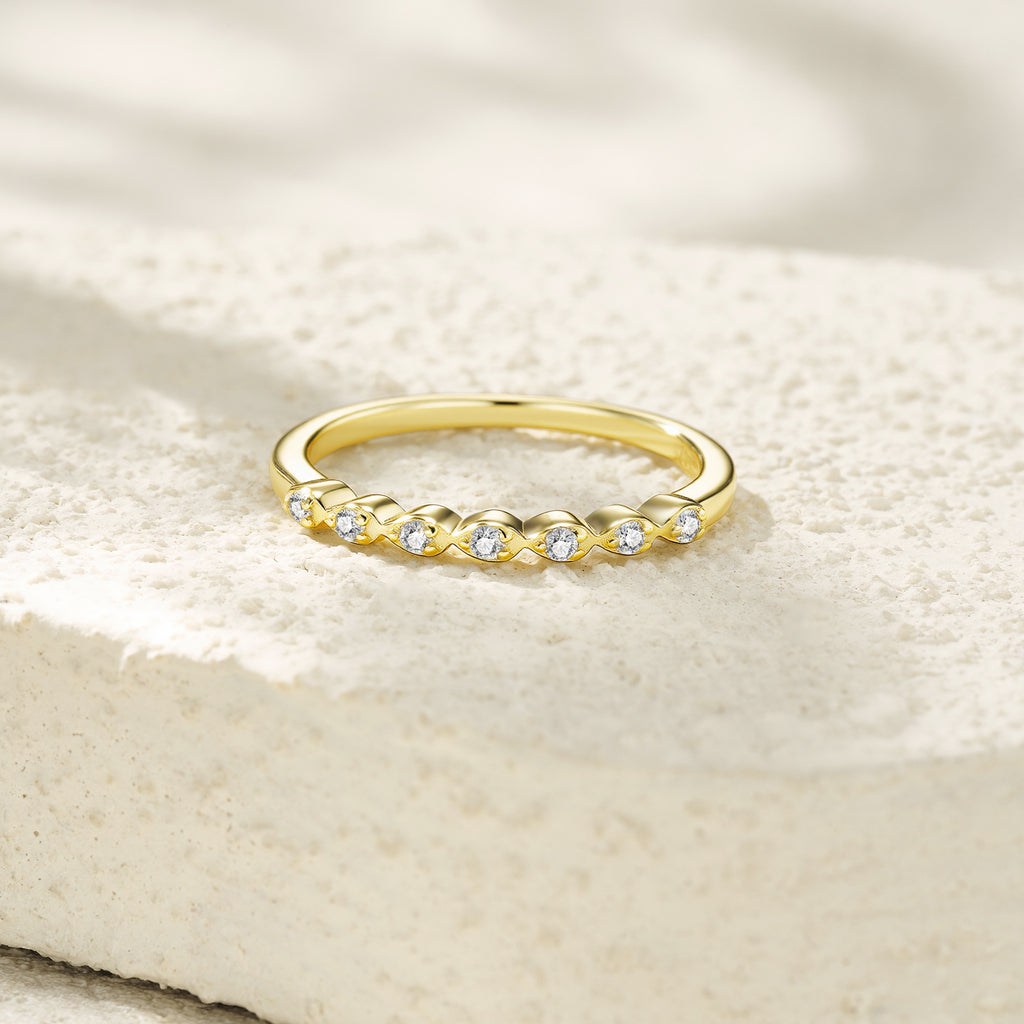 Luna Moissanite Gold Ring worn — gold moissanite ring on hand, House of Ugarit