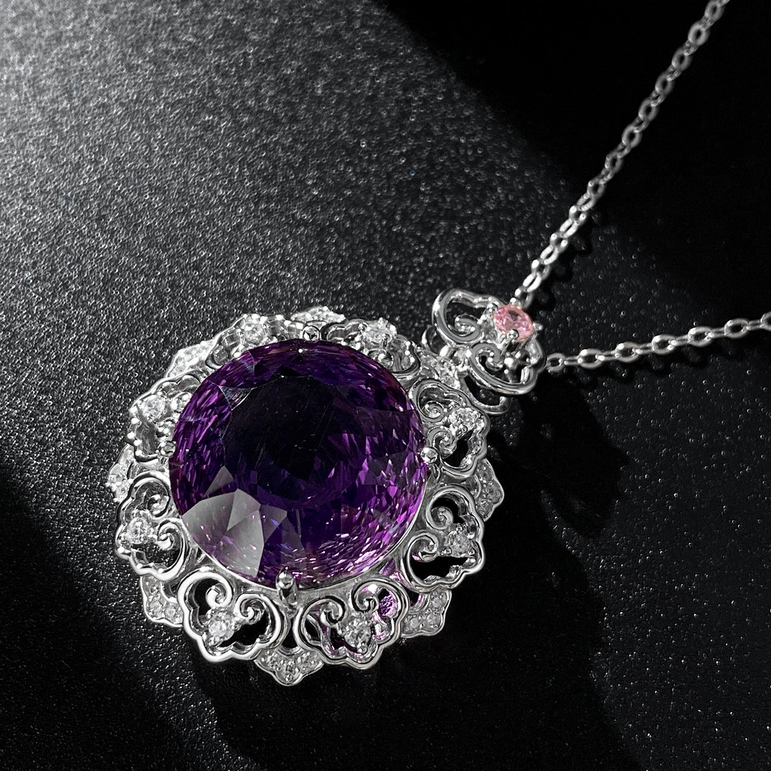 Viola Amethyst Sweater Necklace — chain and pendant length, House of Ugarit