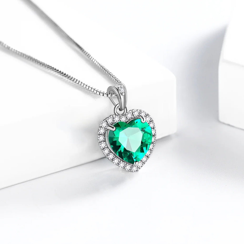 Emerald Heart Necklace worn — sterling silver May birthstone pendant, House of Ugarit