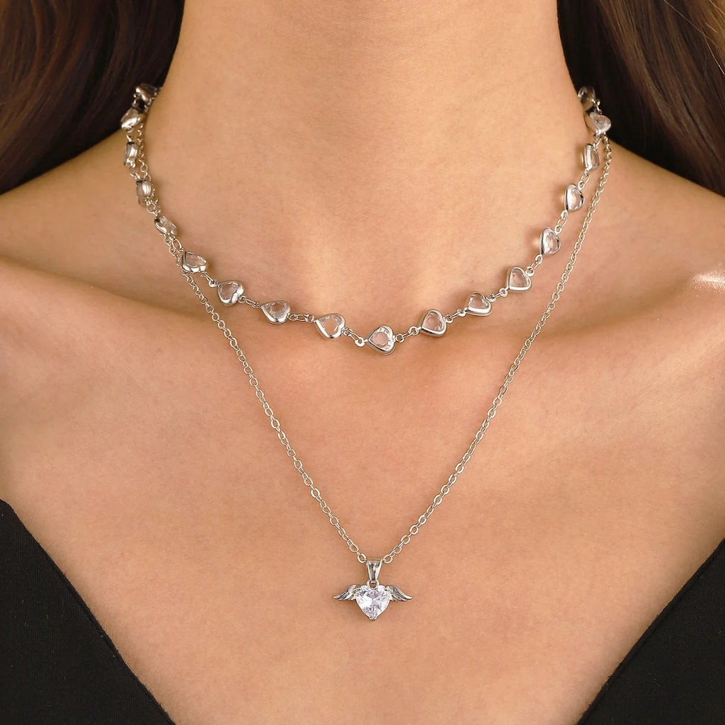 Crystal Heart Layered Necklace — adjustable layered chains, House of Ugarit