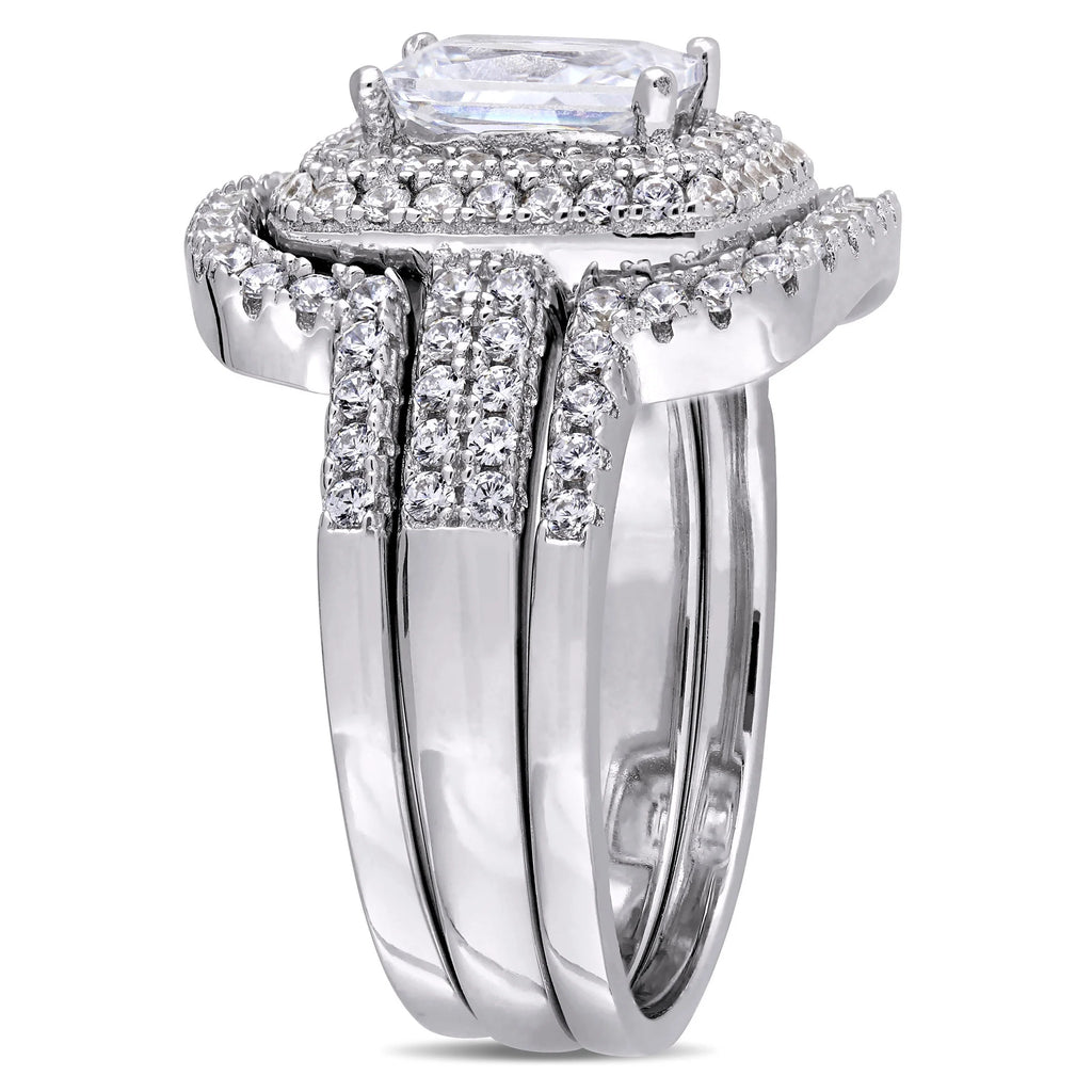 Aurelia Emerald Bridal Ring Set detail — pavé-set cubic zirconia band, House of Ugarit