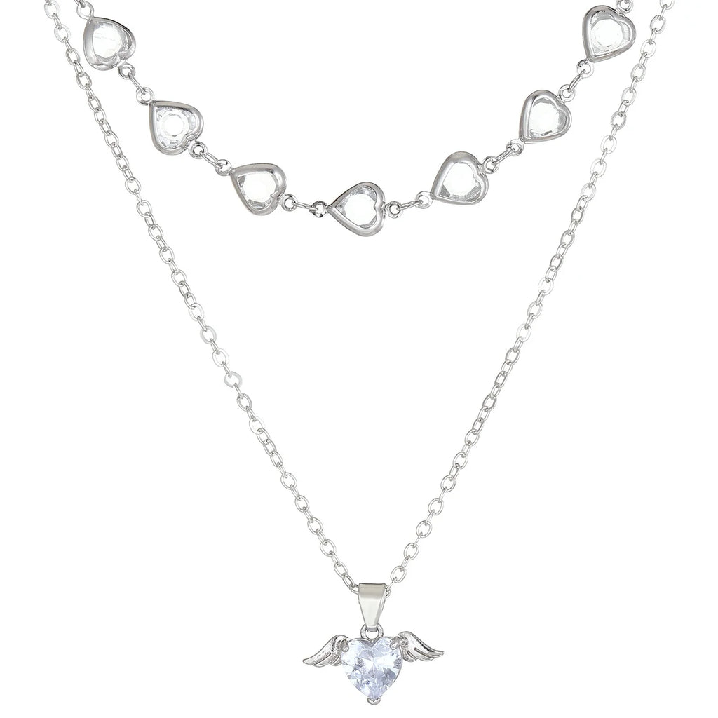 Crystal Heart Layered Necklace — dual-chain layered necklace with crystal heart pendant, House of Ugarit