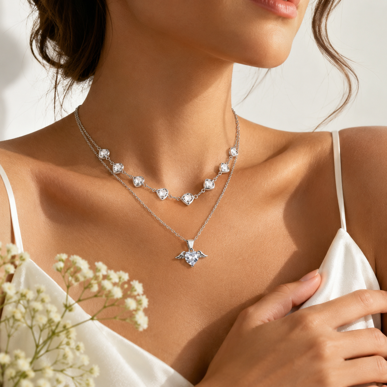 Crystal Heart Layered Necklace