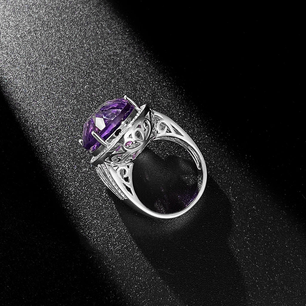 Amara Amethyst Statement Ring — amethyst stone under light, House of Ugarit