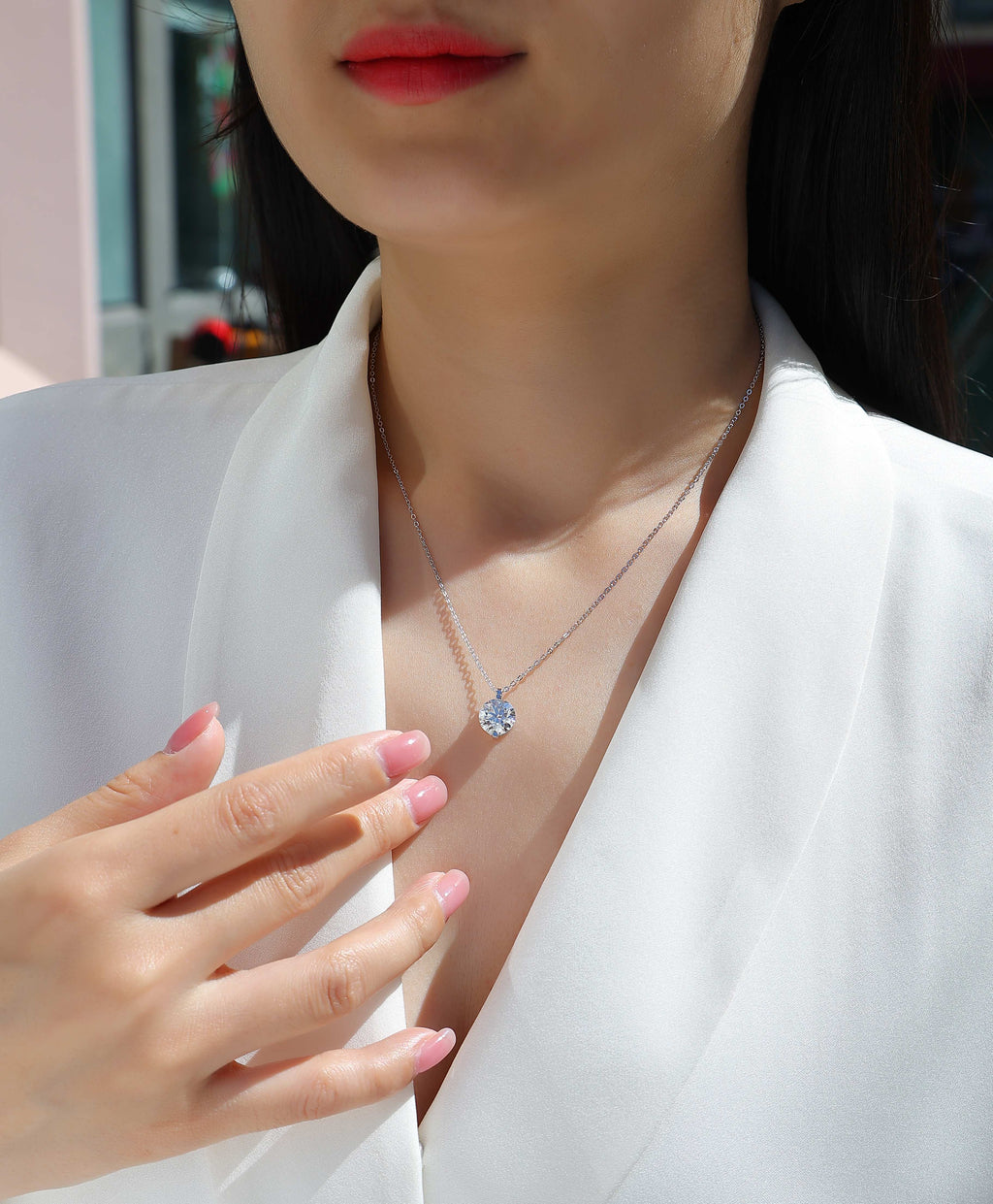Eternity Moissanite Pendant Necklace — chain and bail detail, House of Ugarit