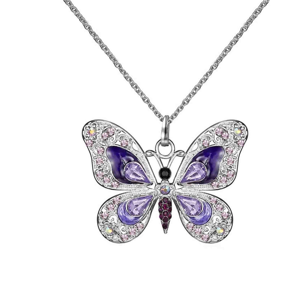 Opaline Butterfly Necklace — silver butterfly pendant with opal-inspired centre stone, House of Ugarit