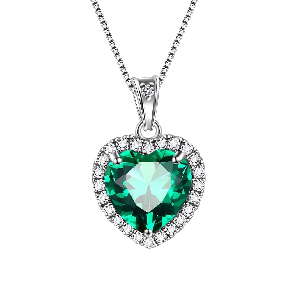 Emerald Heart Necklace — 925 sterling silver heart pendant with emerald-green stone and cubic zirconia, House of Ugarit
