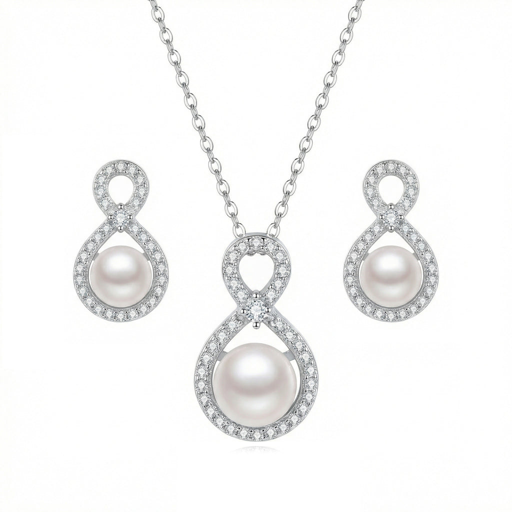Ivory Pearl Infinity Set — 925 sterling silver pearl infinity bridal set, House of Ugarit