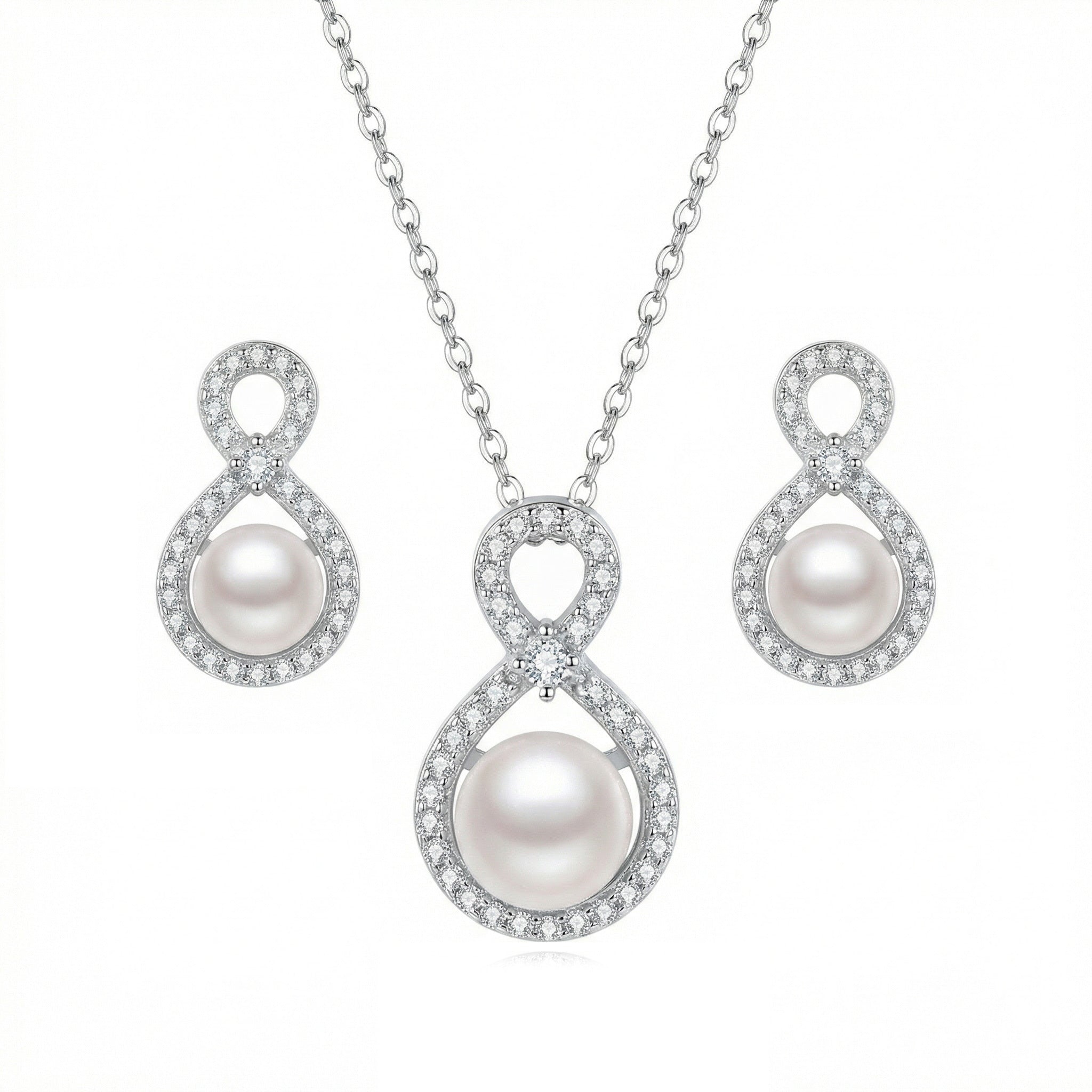 Ivory Pearl Infinity Set — 925 sterling silver pearl infinity bridal set, House of Ugarit