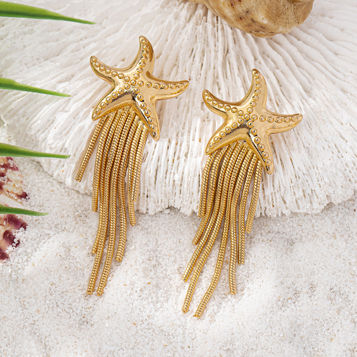 Marina Starfish Tassel Earrings detail — starfish charm close-up, House of Ugarit